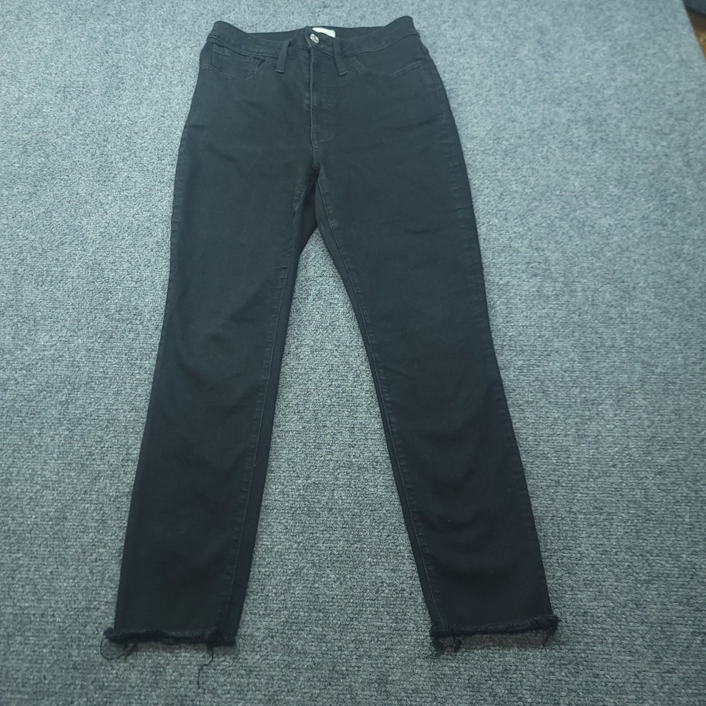 Madewell Curvy Roadtripper Jeans Black High Rise Raw Hem Skinny‎ Size 29 M7031